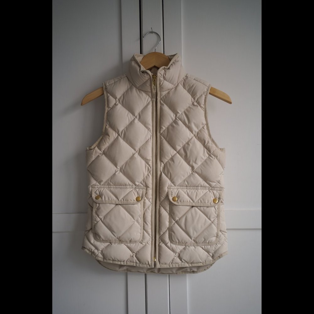 J. Crew Excursion Quilted Down Vest, Bleached Sand, XXS